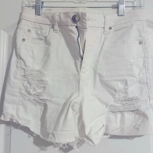 American Eagle White Distressed Denim Shorts
